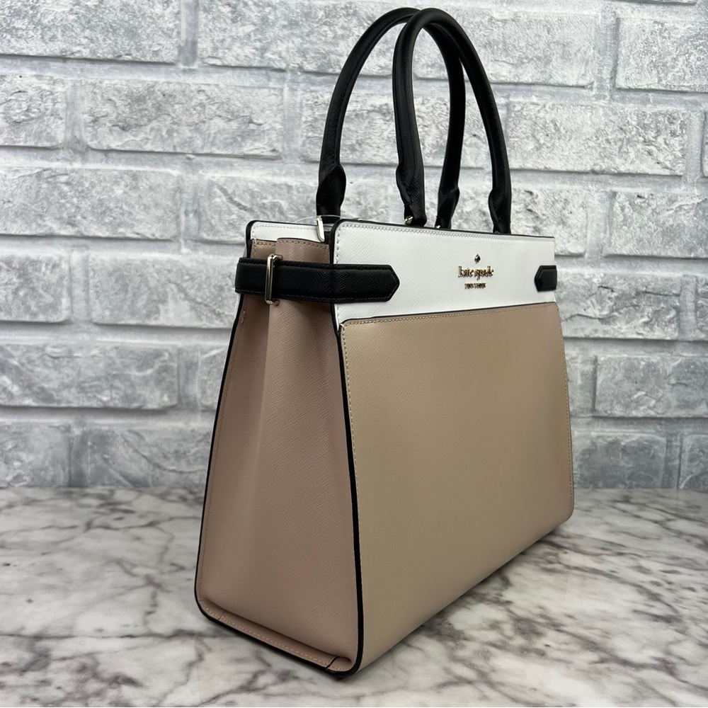 Kate Spade Staci Colorblock Large Satchel & Large Continental Wallet Warm Beige - Picture 3 of 16